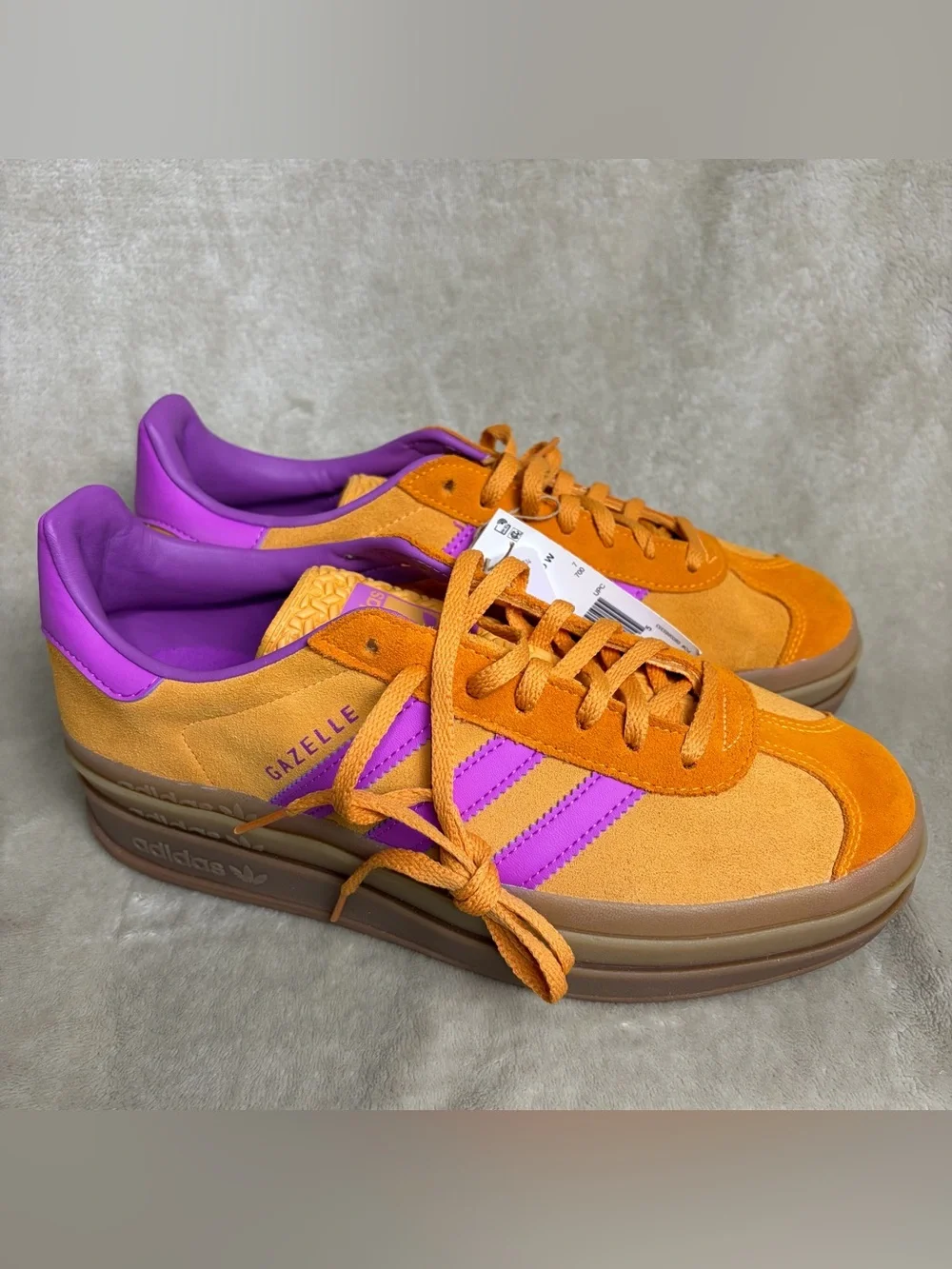 adidas Gazelle Women's Orange Suede Sneakers with Purple Accents 8.5